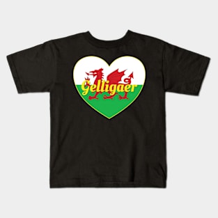 Gelligaer Wales UK Wales Flag Heart Kids T-Shirt